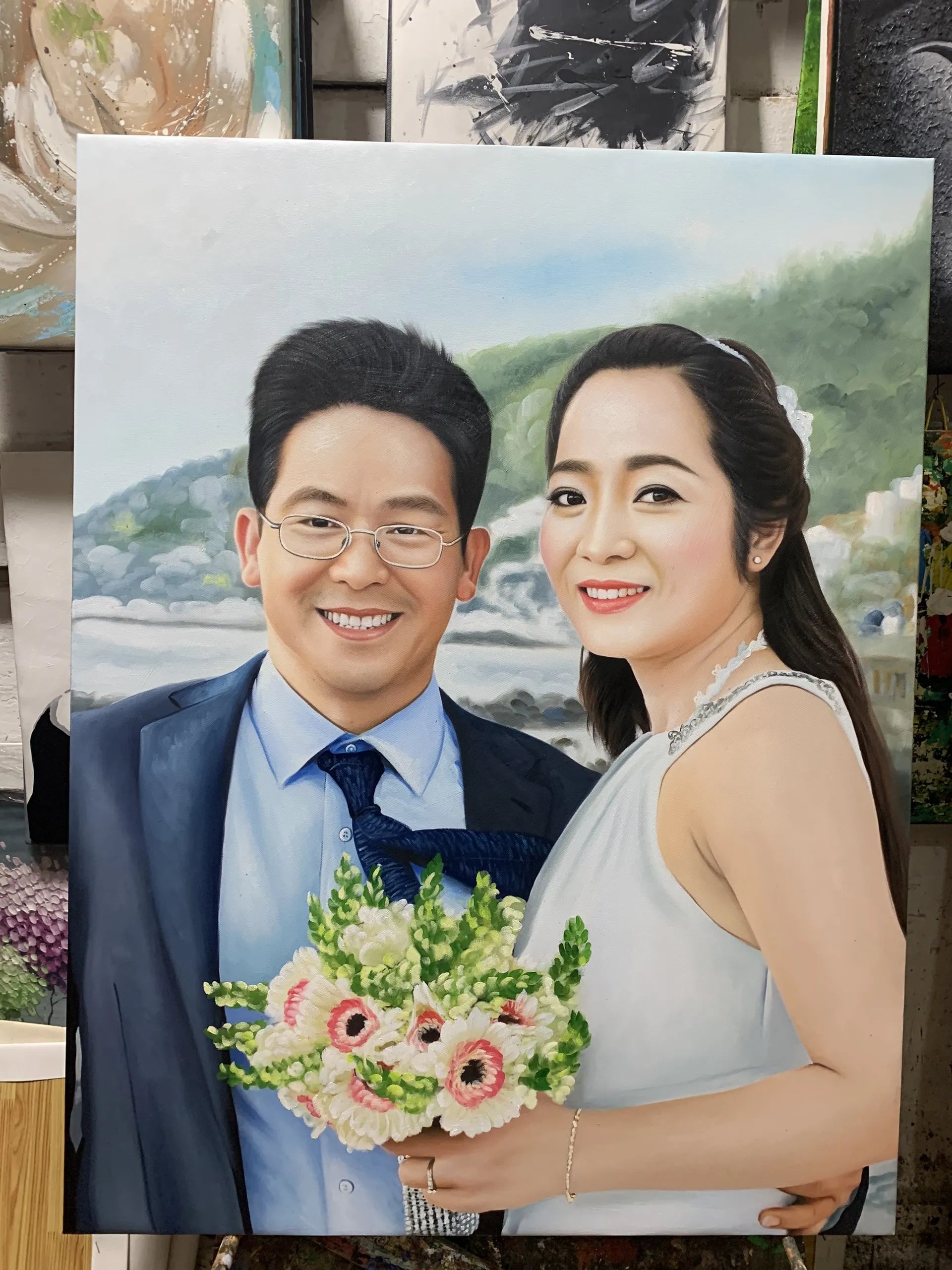Custom Realistic Wedding Portrait Oil Painting