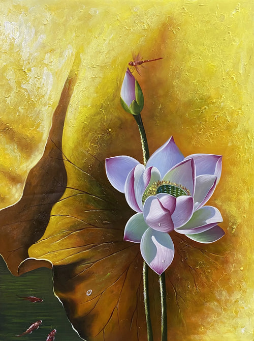 3d Lotus Flower Golden Texture Hand-painted