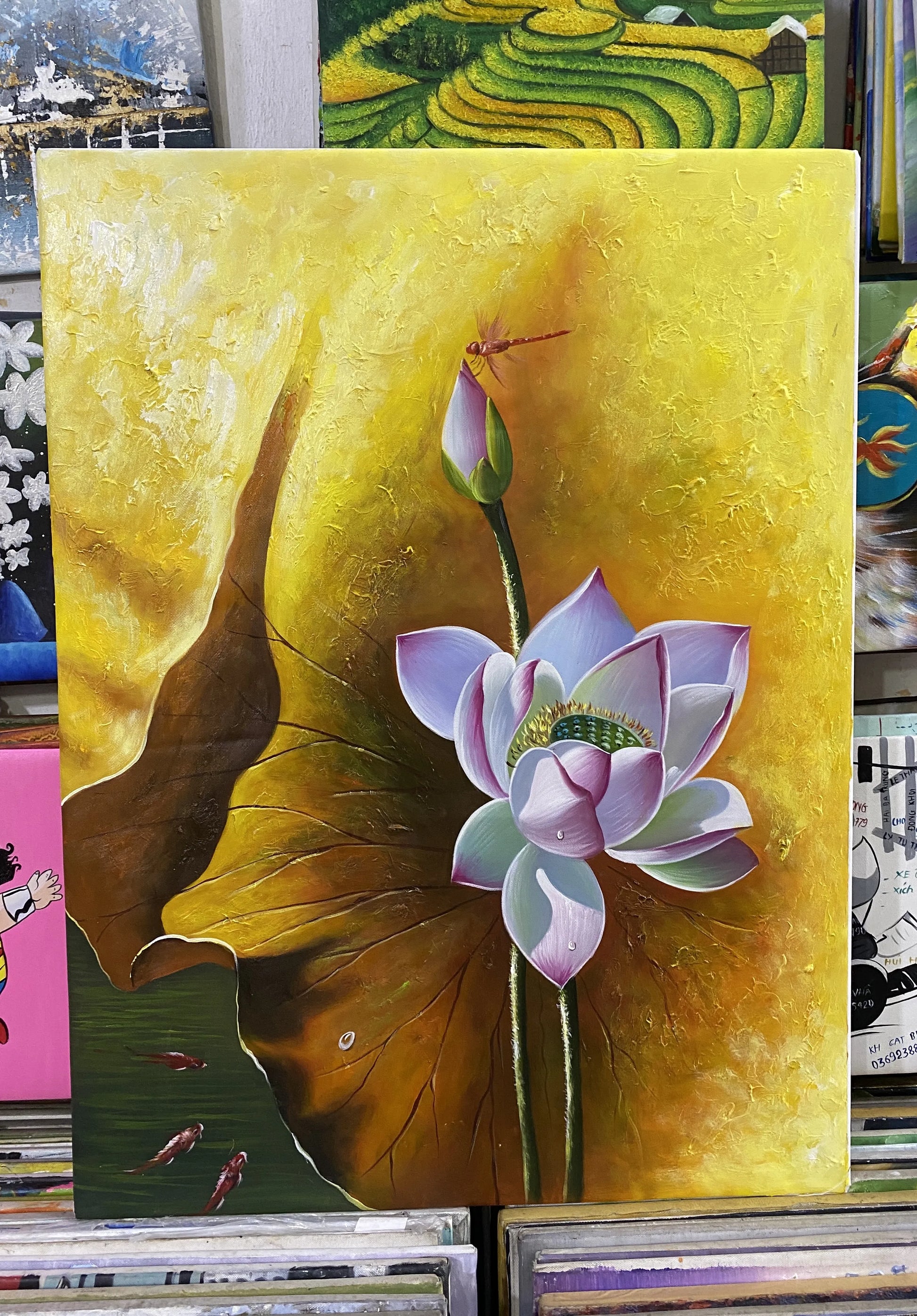 3d Lotus Flower Golden Texture Hand-painted