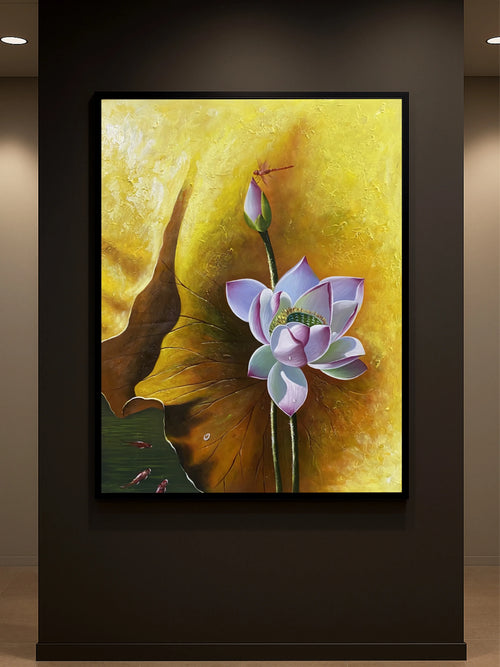 3d Lotus Flower Golden Texture Hand-painted