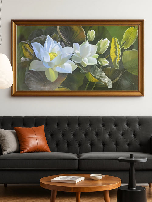 3d White Lotus Flower Texture on Canvas