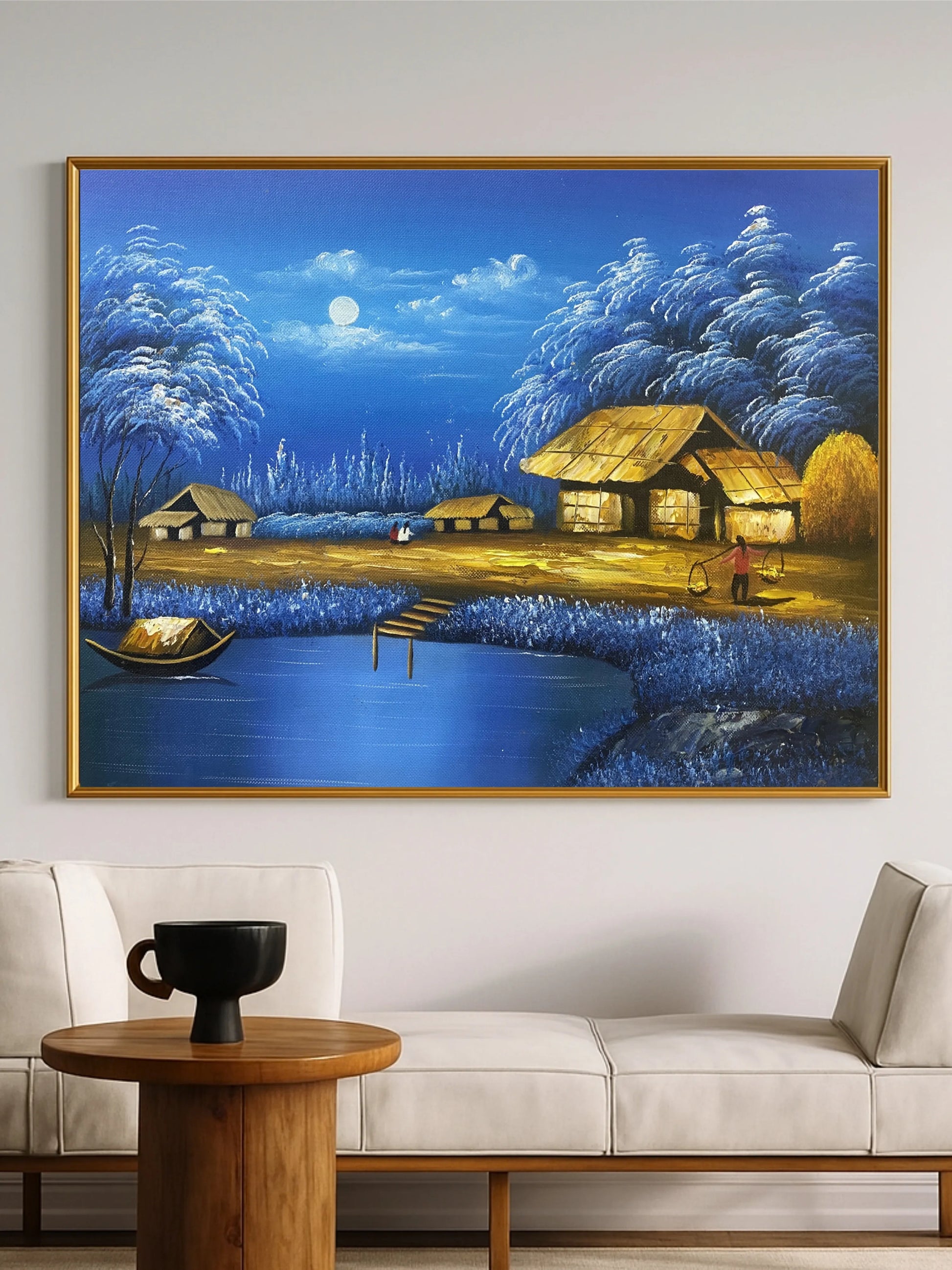 Village at Night Landscape Home Decor