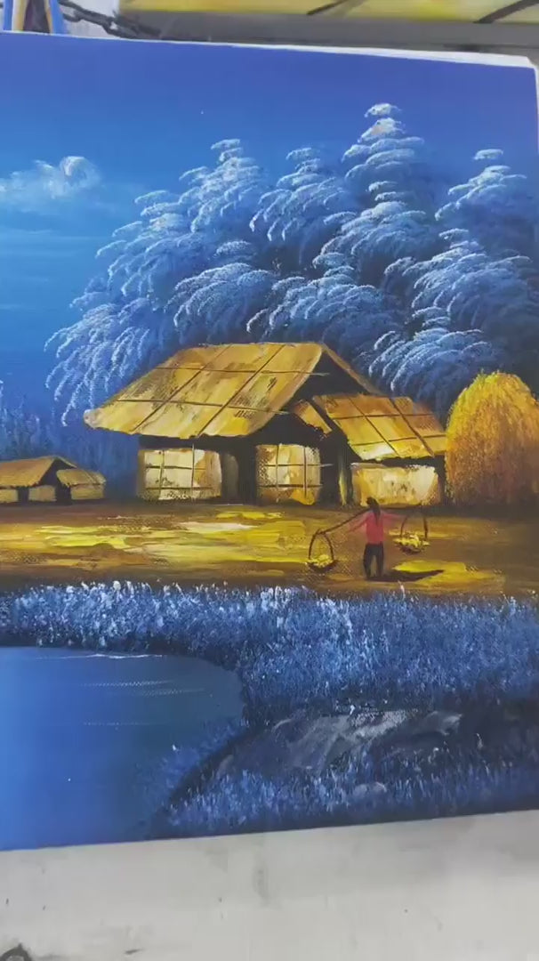 Village at Night Landscape Home Decor
