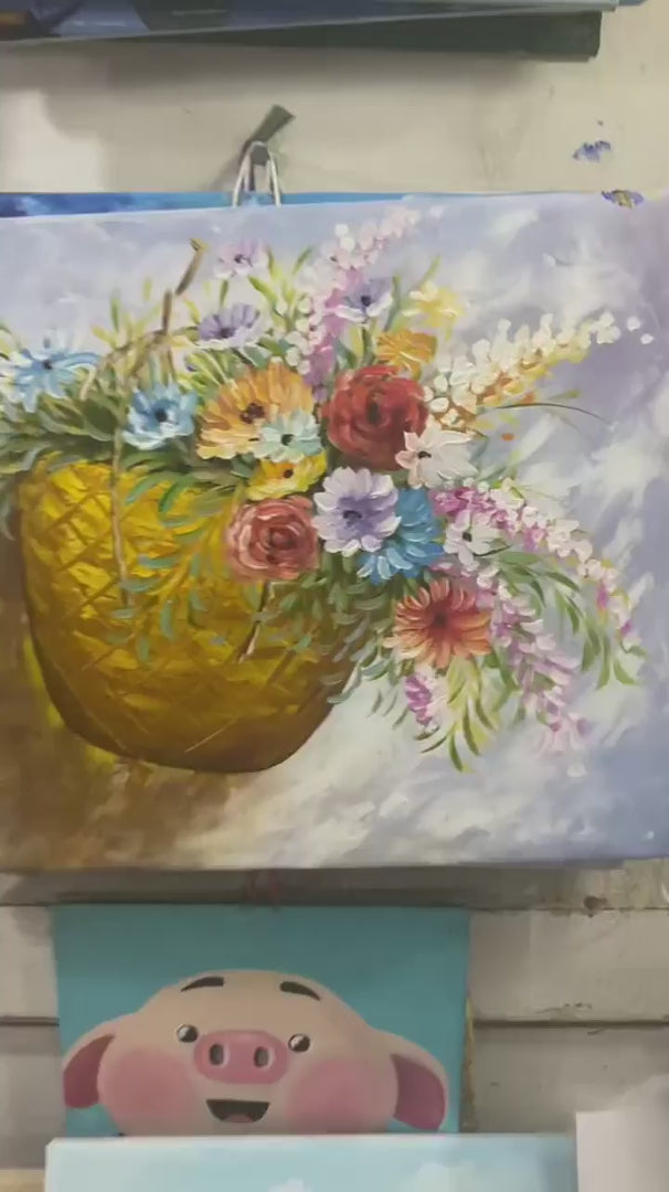 Flower Basket 3d Texture Acrylic Painting
